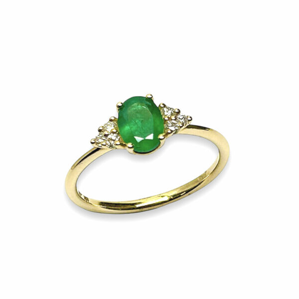 Bague précieuse émeraude ovale et diamants sur or jaune 18 carats 750/000ème