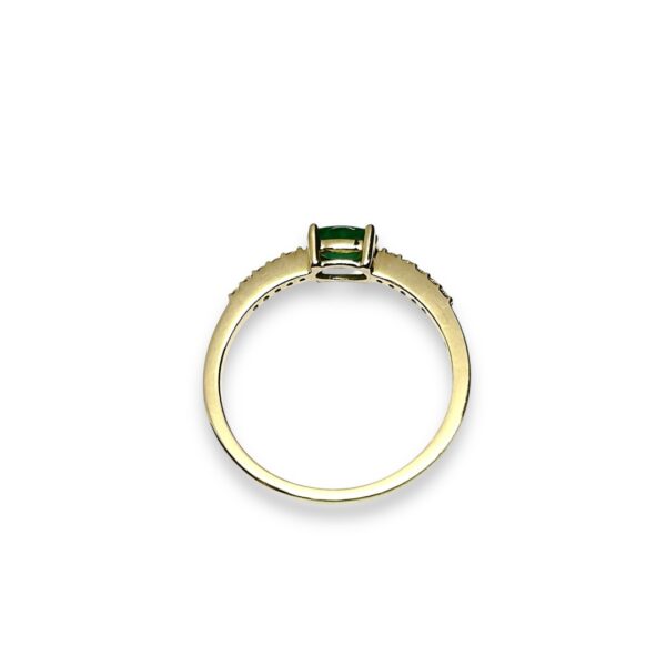 Bague solitaire accompagné émeraude et diamants sur or jaune 18 carats 750/000ème – Image 2