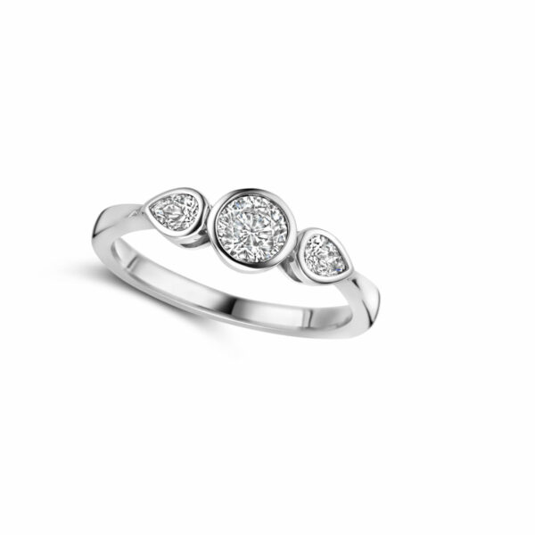 Solitaire épaulé argent 925 oxydes de zirconium sertis clos taille rond et poires