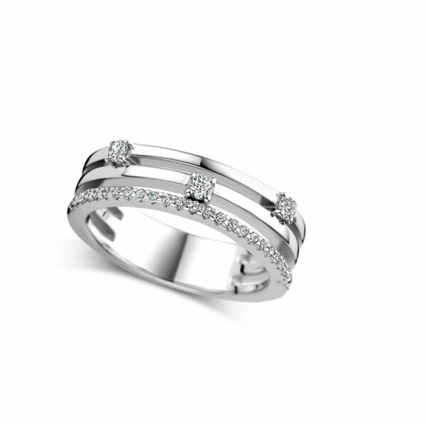 Bague argent 925 double rang baguettes et ronds oxydes zirconium sertis. Cherbourg – Image 3