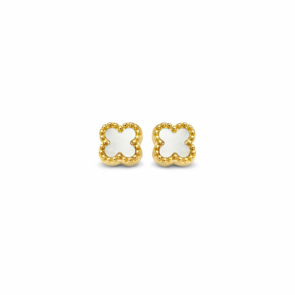 Boucles d'oreilles fleur trèfle nacre argent 925 plaqué or jaune 18 carats. Cherbourg